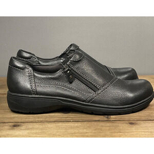 Clarks Women's Carleigh Ray Slip On Shoes Size 7.5 Black Leather Zip Up Comfort